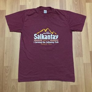 Vintage Llama Salkantay Trail Machupicchu Red T Shirt Men Medium Made in Peru